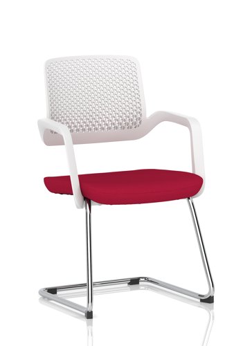 Cosmo Cantilever Chair White Frame Bespoke Colour Seat Bergamot Cherry