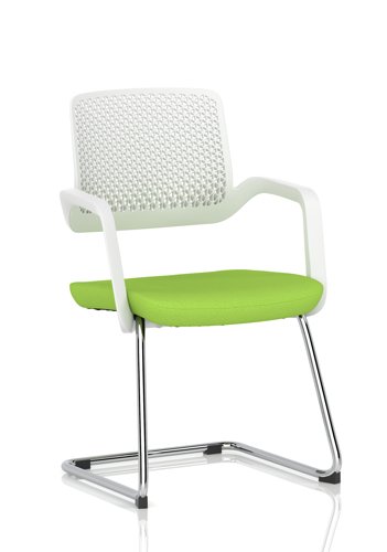Cosmo Cantilever Chair White Frame Bespoke Colour Seat Myrrh Green