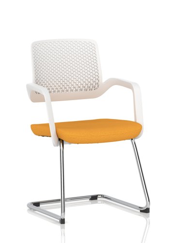 Cosmo Cantilever Chair White Frame Bespoke Colour Seat Senna Yellow