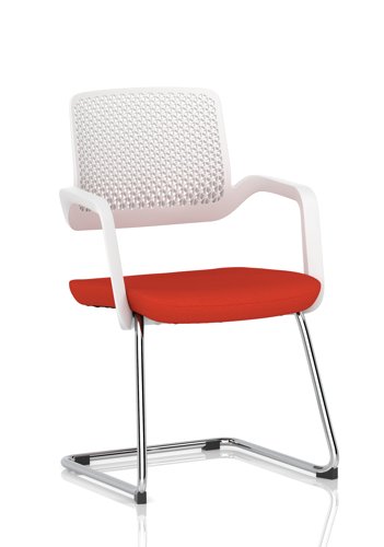 Cosmo Cantilever Chair White Frame Bespoke Colour Seat Tabasco Orange