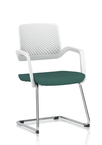 Cosmo Cantilever Chair White Frame Bespoke Colour Seat Quest Kelp