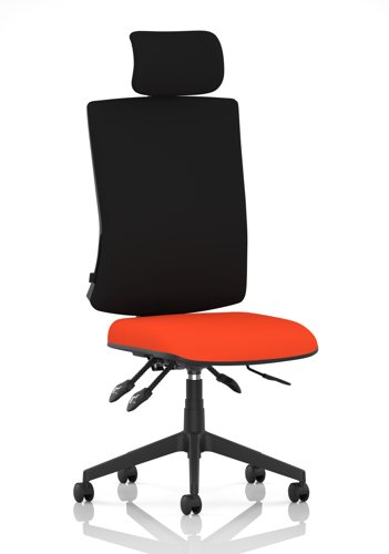 Orlena High Back Task Operator Chair With Headrest Bespoke Colour Seat Tabasco Orange