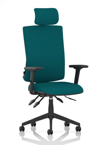 Orlena High Back Task Operator Chair With Arms And Headrest Bespoke Colour Back And Seat Maringa Teal