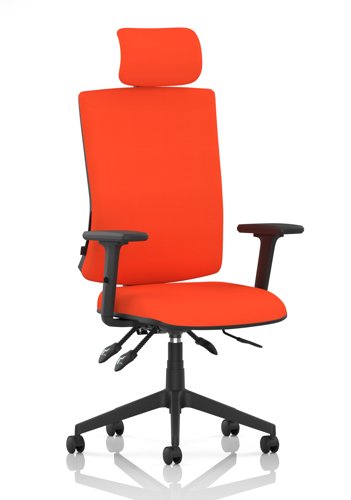 Orlena High Back Task Operator Chair With Arms And Headrest Bespoke Colour Back And Seat Tabasco Orange