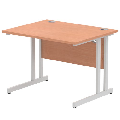 Impulse 1000 x 800mm Straight Desk Beech Top Silver Cantilever Leg MI000282