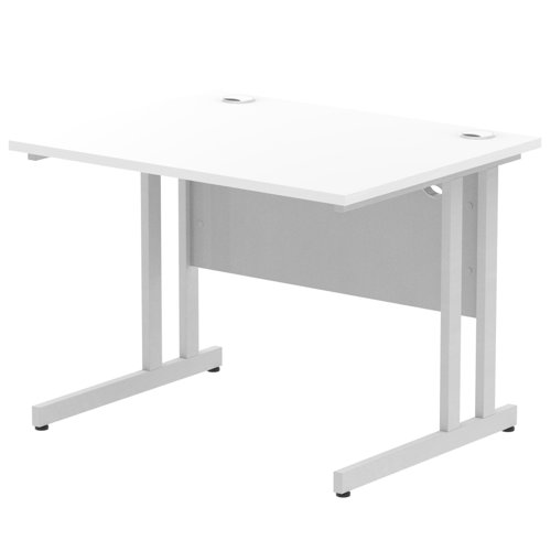 Impulse 1000 x 800mm Straight Desk White Top Silver Cantilever Leg