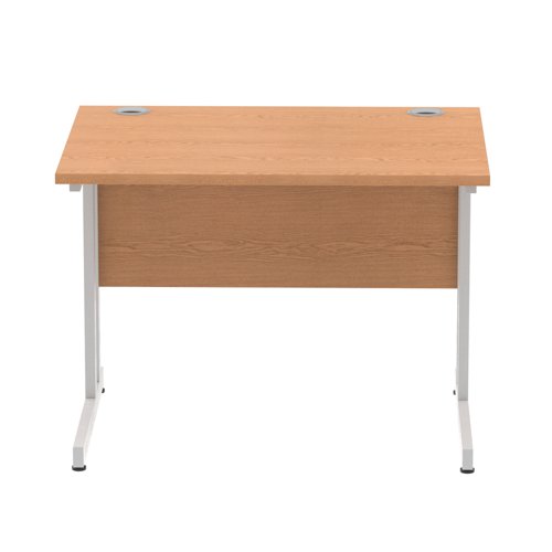 Impulse 1000 x 800mm Straight Office Desk Oak Top Silver Cantilever Leg