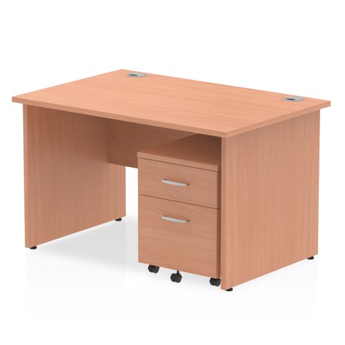 Impulse 1200 x 800mm Straight Office Desk Beech Top Panel End Leg Workstation 2 Drawer Mobile Pedestal