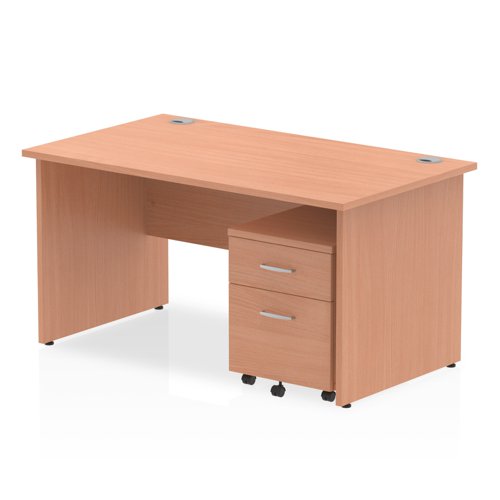 Impulse 1400 x 800mm Straight Office Desk Beech Top Panel End Leg Workstation 2 Drawer Mobile Pedestal