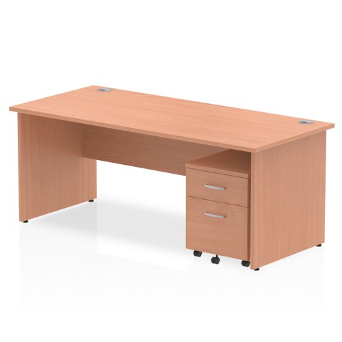 Impulse 1800 x 800mm Straight Office Desk Beech Top Panel End Leg Workstation 2 Drawer Mobile Pedestal