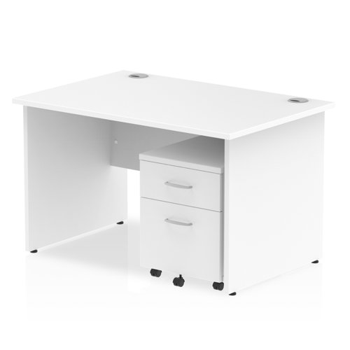Impulse 1200 x 800mm Straight Office Desk White Top Panel End Leg Workstation 2 Drawer Mobile Pedestal