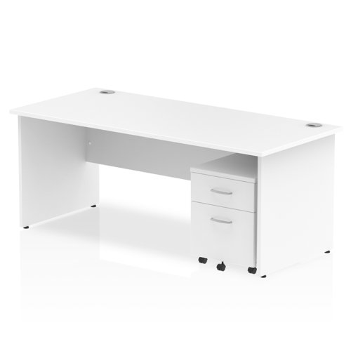 Impulse 1800 x 800mm Straight Office Desk White Top Panel End Leg Workstation 2 Drawer Mobile Pedestal