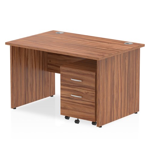 Impulse 1200 x 800mm Straight Office Desk Walnut Top Panel End Leg Workstation 2 Drawer Mobile Pedestal