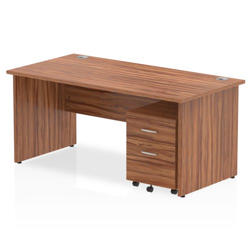 Impulse 1600 x 800mm Straight Office Desk Walnut Top Panel End Leg Workstation 2 Drawer Mobile Pedestal