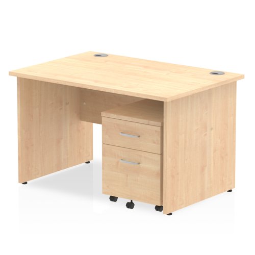 Impulse 1200 x 800mm Straight Office Desk Maple Top Panel End Leg Workstation 2 Drawer Mobile Pedestal