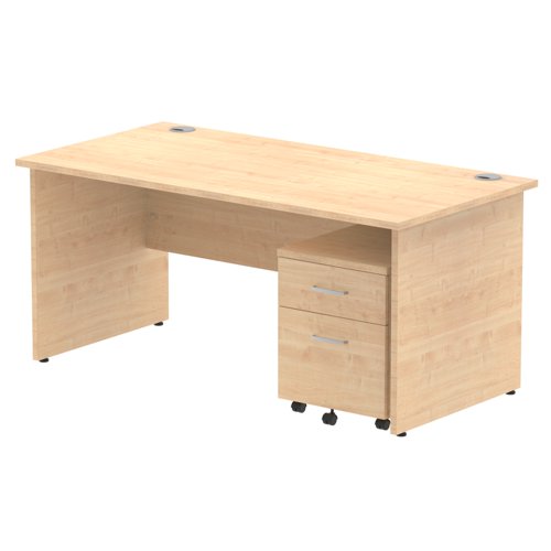 Impulse 1600 x 800mm Straight Office Desk Maple Top Panel End Leg Workstation 2 Drawer Mobile Pedestal