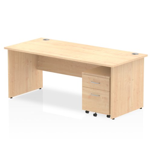 Impulse 1800 x 800mm Straight Office Desk Maple Top Panel End Leg Workstation 2 Drawer Mobile Pedestal