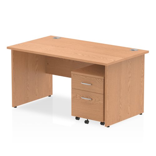 Impulse 1400 x 800mm Straight Office Desk Oak Top Panel End Leg Workstation 2 Drawer Mobile Pedestal