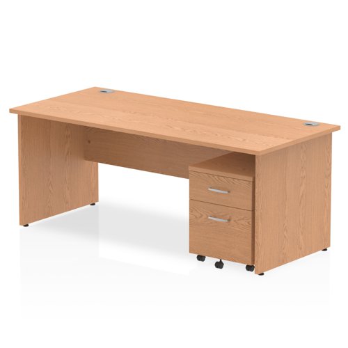 Impulse 1800 x 800mm Straight Office Desk Oak Top Panel End Leg Workstation 2 Drawer Mobile Pedestal
