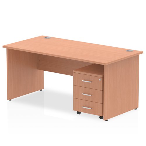 Impulse 1400 x 800mm Straight Office Desk Beech Top Panel End Leg Workstation 3 Drawer Mobile Pedestal