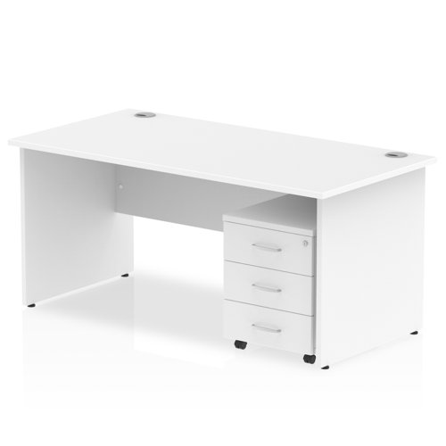 Impulse 1600 Straight Panel End Workstation 500 Three drawer mobile Pedestal Bundle White