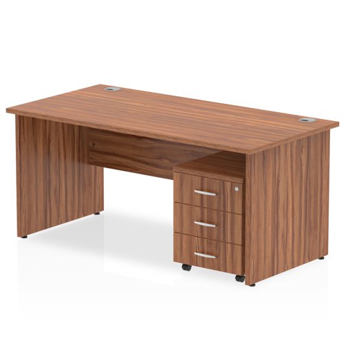 Impulse 1400 x 800mm Straight Office Desk Walnut Top Panel End Leg Workstation 3 Drawer Mobile Pedestal