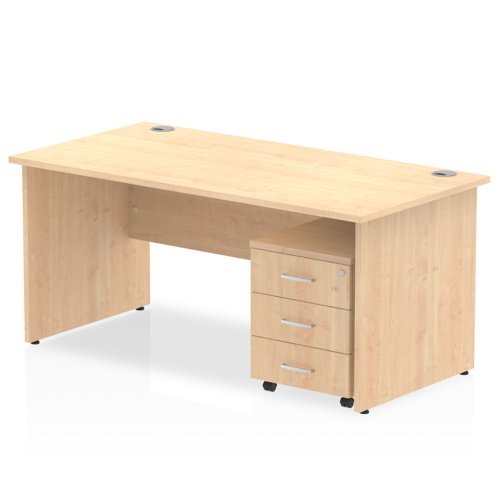 Impulse 1600 x 800mm Straight Office Desk Maple Top Panel End Leg Workstation 3 Drawer Mobile Pedestal