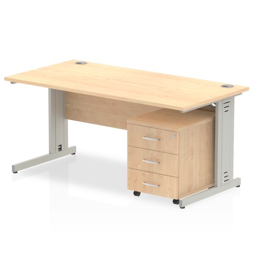 Impulse 1800 x 800mm Straight Office Desk Maple Top Silver Cable Managed Leg Workstation 3 Drawer Mobile Pedestal
