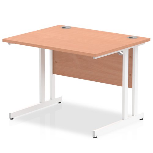 Impulse 1000 x 800mm Straight Office Desk Beech Top White Cantilever Leg