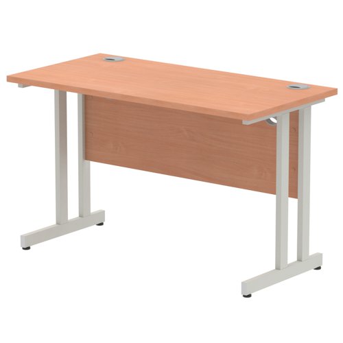 Impulse 1200 x 600mm Straight Office Desk Beech Top Silver Cantilever Leg