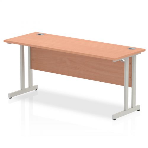 Impulse 1600 x 600mm Straight Desk Beech Top Silver Cantilever Leg MI001681