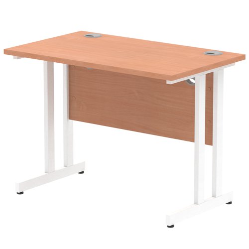 Impulse 1000 x 600mm Straight Office Desk Beech Top White Cantilever Leg