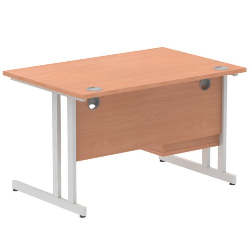Impulse 1200 x 800mm Straight Office Desk Beech Top Silver Cantilever Leg Workstation 1 x 2 Drawer Fixed Pedestal
