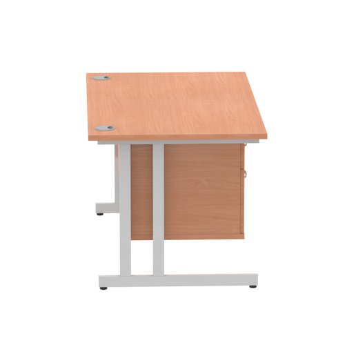 Impulse 1400 x 800mm Straight Office Desk Beech Top Silver Cantilever Leg Workstation 1 x 2 Drawer Fixed Pedestal