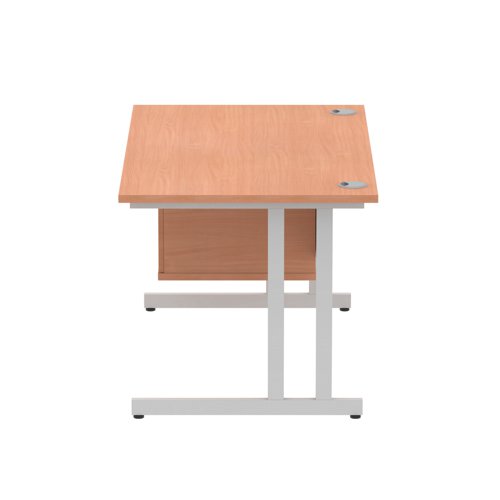 Impulse 1400 x 800mm Straight Office Desk Beech Top Silver Cantilever Leg Workstation 1 x 2 Drawer Fixed Pedestal