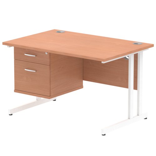 Dynamic Impulse W1200 x D800 x H730mm Straight Office Desk Cantilever Leg With 1 x 2 Drawer Single Fixed Pedestal Beech Finish White Frame - MI001692