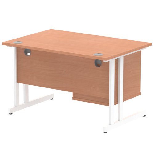Impulse 1200 x 800mm Straight Office Desk Beech Top White Cantilever Leg Workstation 1 x 2 Drawer Fixed Pedestal