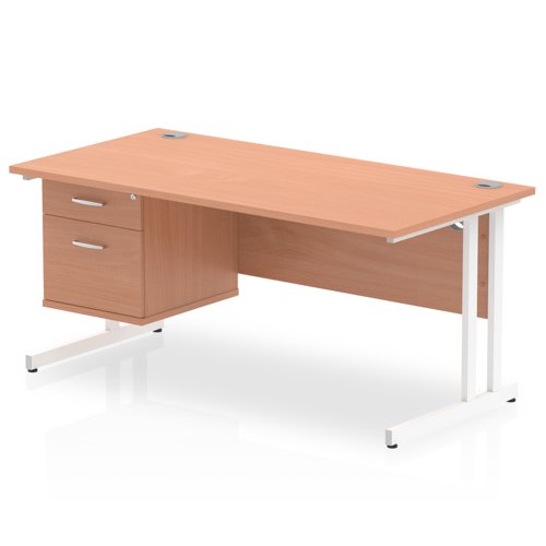 Dynamic Impulse W1600 x D800 x H730mm Straight Office Desk Cantilever Leg With 1 x 2 Drawer Fixed Pedestal Beech Finish White Frame - MI001694