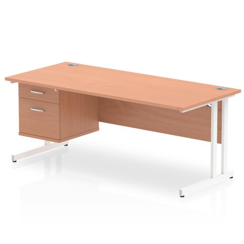 Dynamic Impulse W1800 x D800 x H730mm Straight Office Desk Cantilever Leg With 1 x 2 Drawer Fixed Pedestal Beech Finish White Frame - MI001695