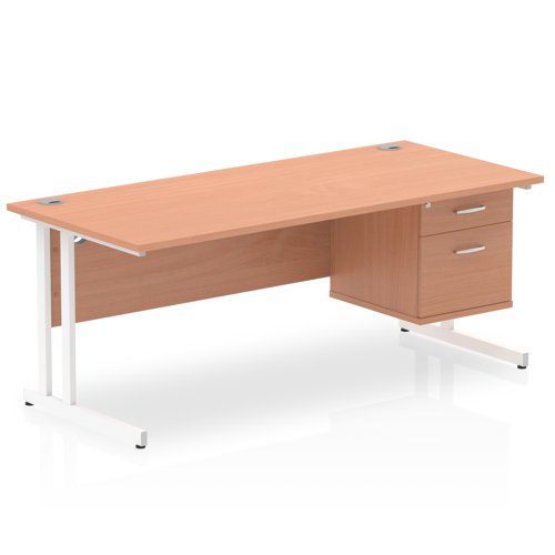 Impulse 1800 x 800mm Straight Office Desk Beech Top White Cantilever Leg Workstation 1 x 2 Drawer Fixed Pedestal