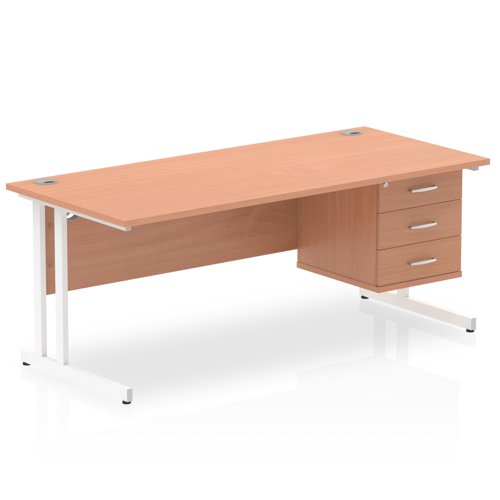Impulse 1800 x 800mm Straight Office Desk Beech Top White Cantilever Leg Workstation 1 x 3 Drawer Fixed Pedestal