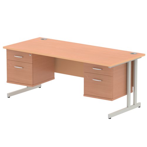 Impulse 1800 x 800mm Straight Office Desk Beech Top Silver Cantilever Leg Workstation 2 x 2 Drawer Fixed Pedestal