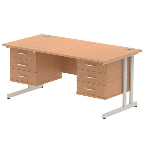 Impulse 1600 x 800mm Straight Office Desk Beech Top Silver Cantilever Leg Workstation 2 x 3 Drawer Fixed Pedestal