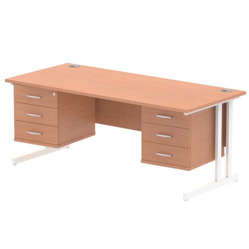 Impulse 1800 x 800mm Straight Office Desk Beech Top White Cantilever Leg Workstation 2 x 3 Drawer Fixed Pedestal