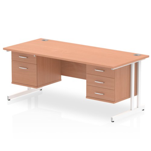Impulse 1600 x 800mm Straight Office Desk Beech Top White Cantilever Leg Workstation 1 x 2 Drawer 1 x 3 Drawer Fixed Pedestal