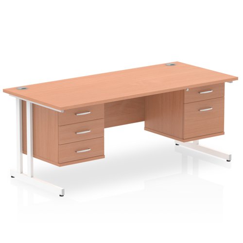 Impulse 1800 x 800mm Straight Office Desk Beech Top White Cantilever Leg Workstation 1 x 2 Drawer 1 x 3 Drawer Fixed Pedestal