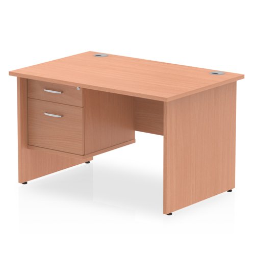 Dynamic Impulse W1200 x D800 x H730mm Straight Office Desk Panel End Leg With 1 x 2 Drawer Fixed Pedestal Beech Finish - MI001733