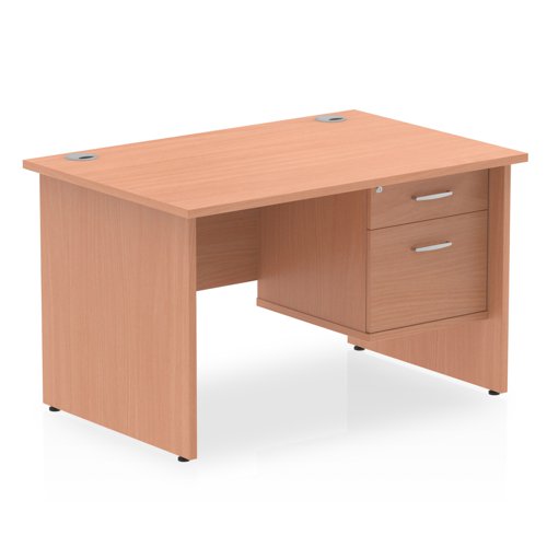 Impulse 1200 x 800mm Straight Office Desk Beech Top Panel End Leg Workstation 1 x 2 Drawer Fixed Pedestal