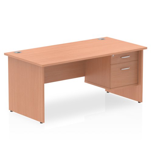 Impulse 1600 x 800mm Straight Office Desk Beech Top Panel End Leg Workstation 1 x 2 Drawer Fixed Pedestal