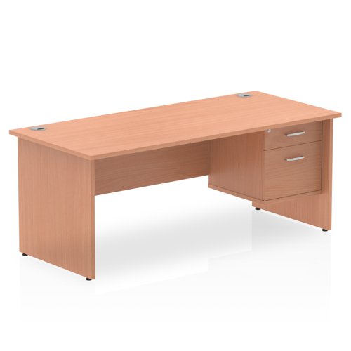 Impulse 1800 x 800mm Straight Office Desk Beech Top Panel End Leg Workstation 1 x 2 Drawer Fixed Pedestal